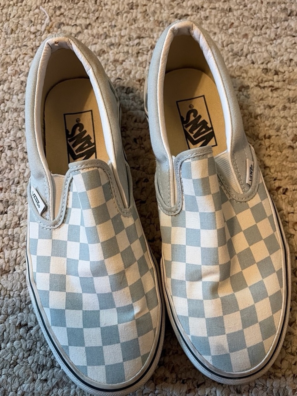 Vans Women’s Slip-On Checkerboard Sneakers - Light Blue & White